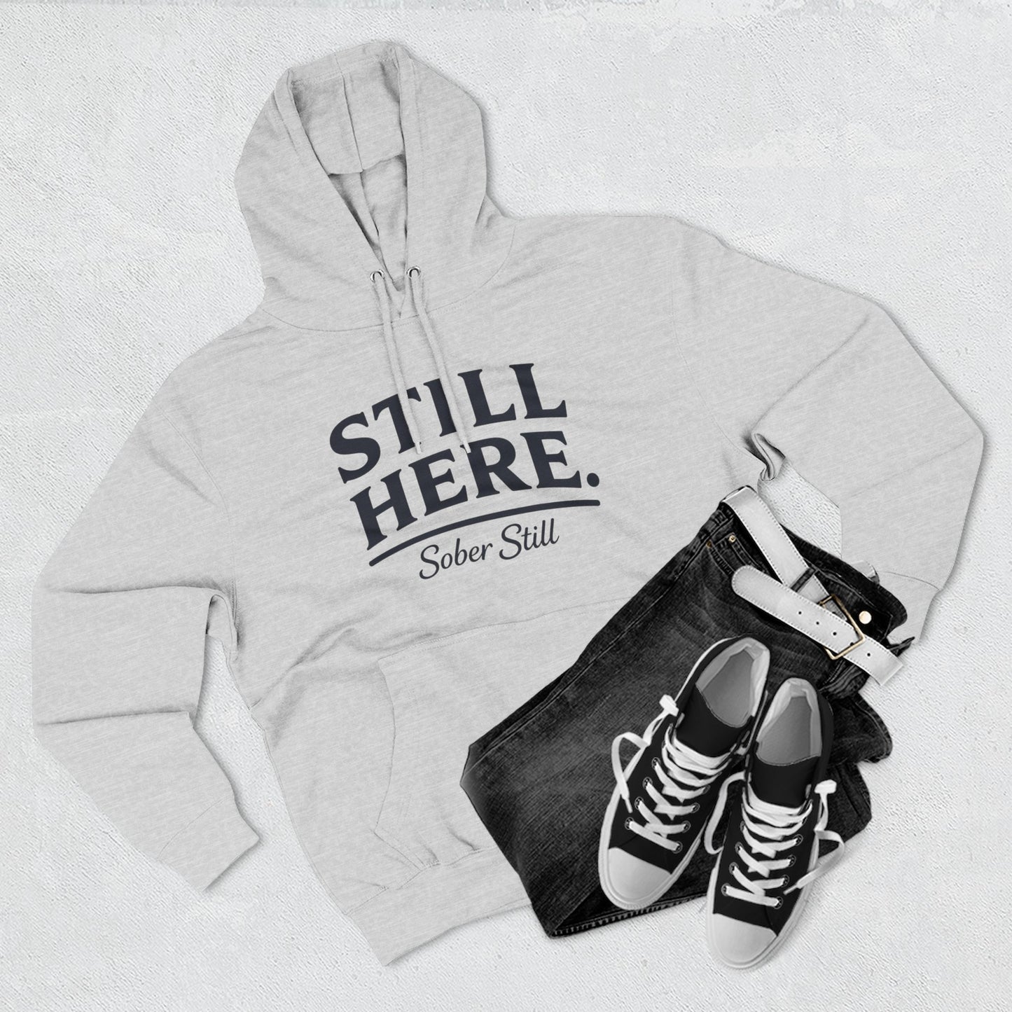 "Still Here." hoodie by Sober Still, alternate angle