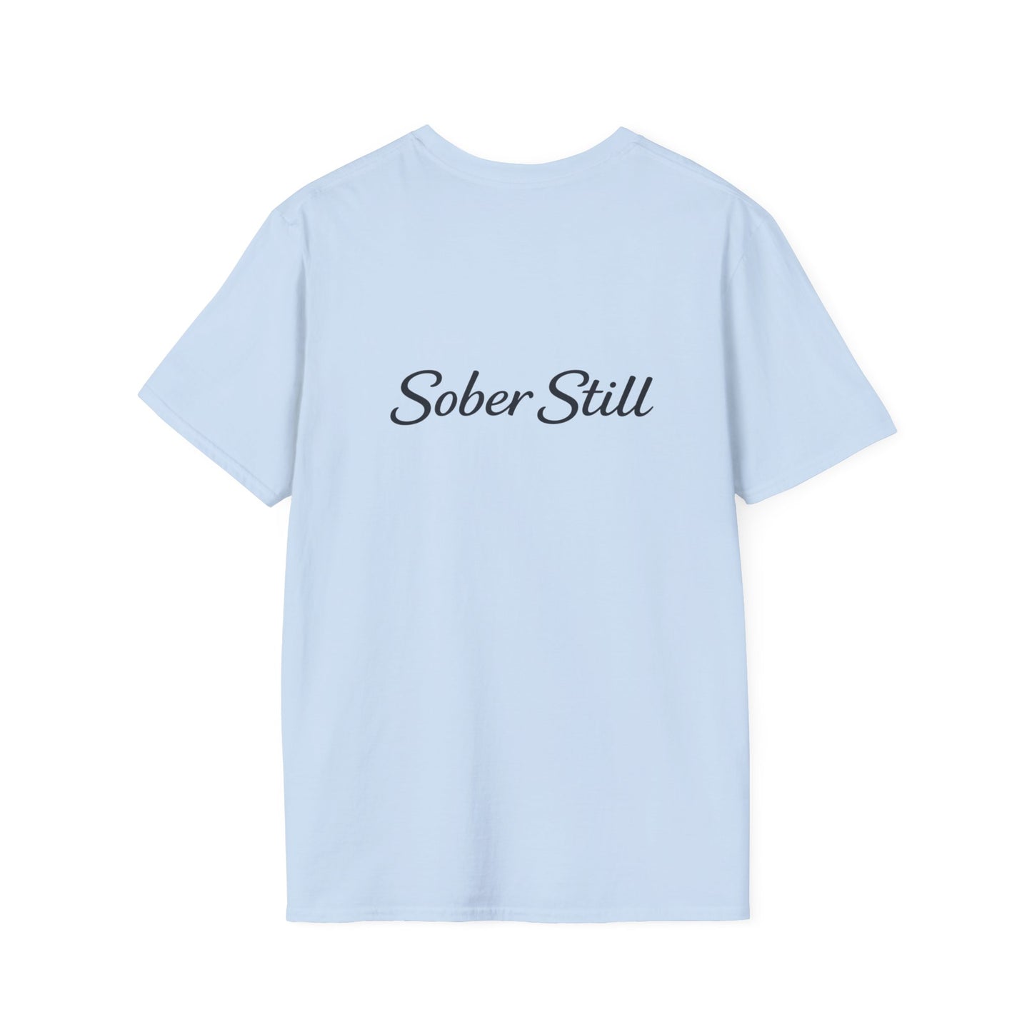 "I Am Still Sober" recovery t-shirt, closer detail shot