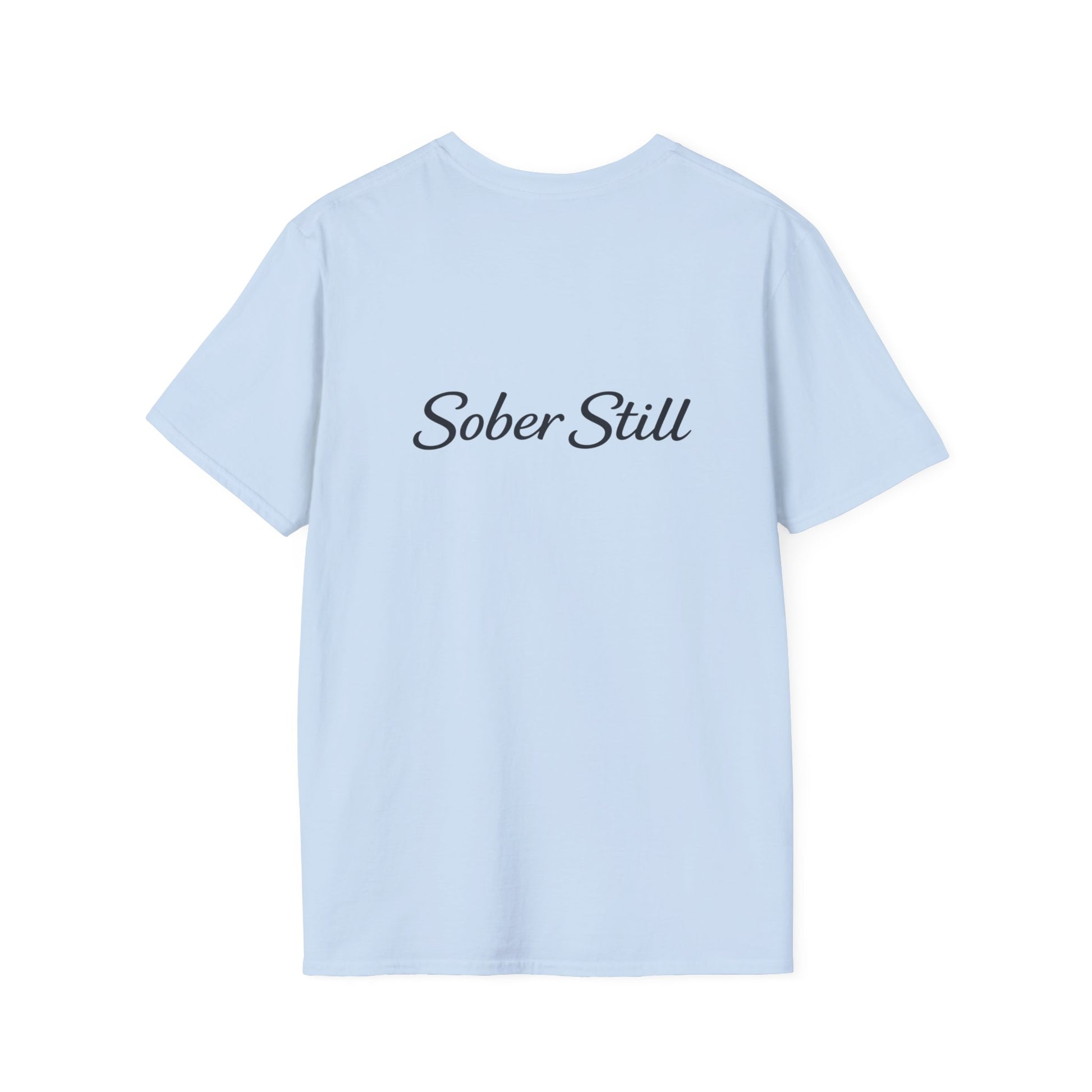 "I Am Still Sober" recovery t-shirt, closer detail shot