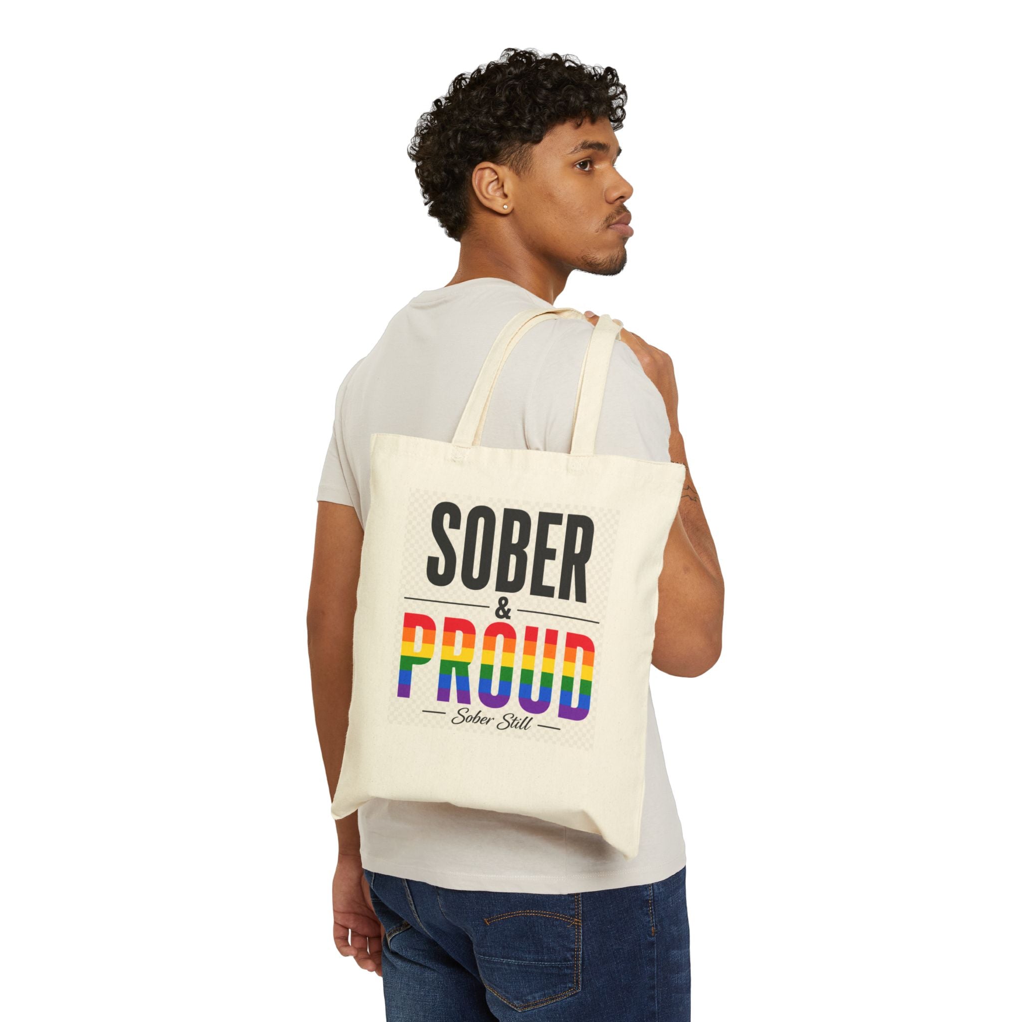 Canvas Tote — "Sober & Proud" Rainbow Pride Recovery Bag