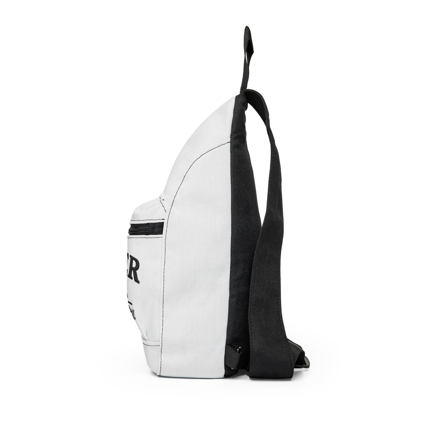 Side view of the Sober AF sling bag showing the adjustable crossbody strap and zip compartments