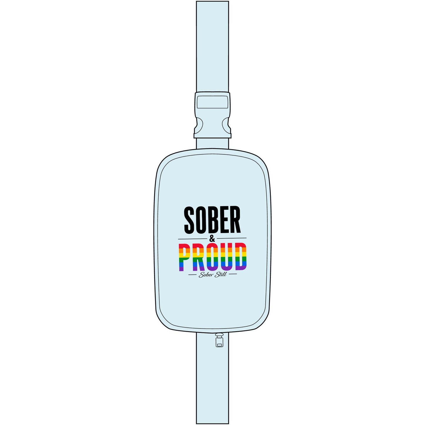 Sober & Proud embroidered sling bag, close-up of the print