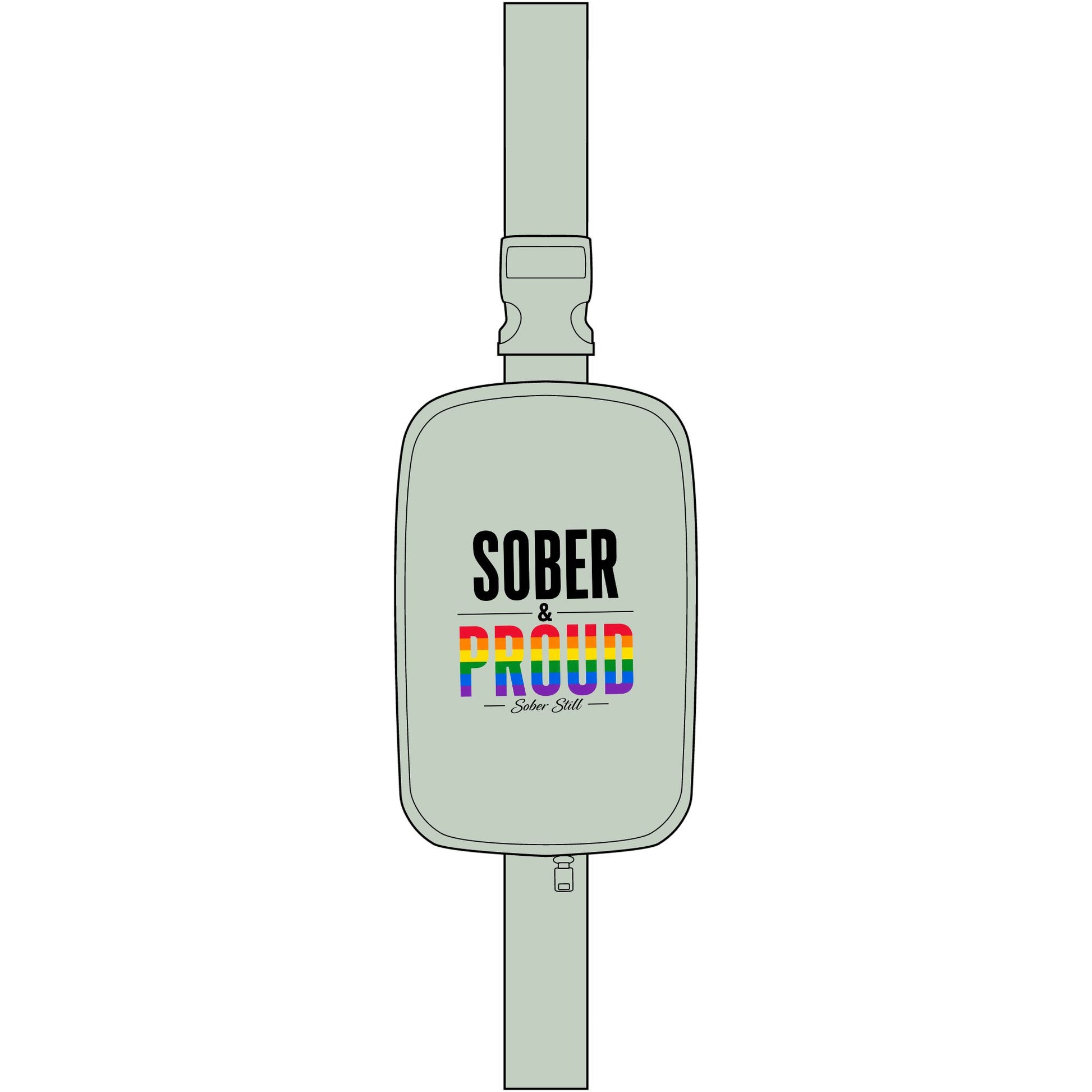 Sober & Proud embroidered sling bag, back view