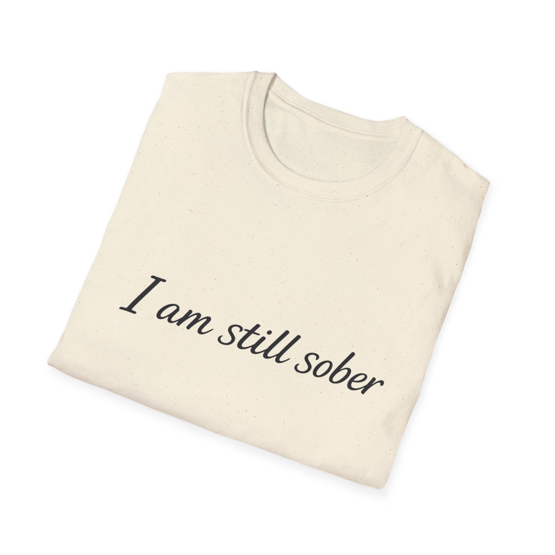 "I Am Still Sober" recovery t-shirt, size chart graphic
